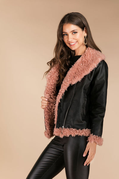 Chaqueta de Cuero con Detalles de Piel de Mapache Sintética - Image 25