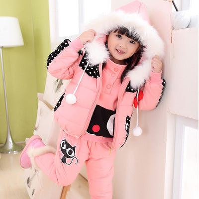 Conjunto Invernal de Tres Piezas para Niñas - Suéter y Traje de Terciopelo Acolchado