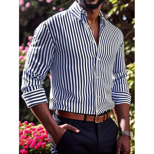 Camisa Manga Larga a Rayas Slim Fit para Hombre - Image 8