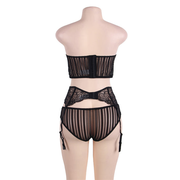 Erotic Lingerie Set with Three-Point Harness and Garter Belt