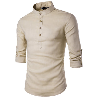 Camisa Casual Hombre Algodón Lino Cuello Mao Manga Larga Estilo Chino Tradicional - Image 9