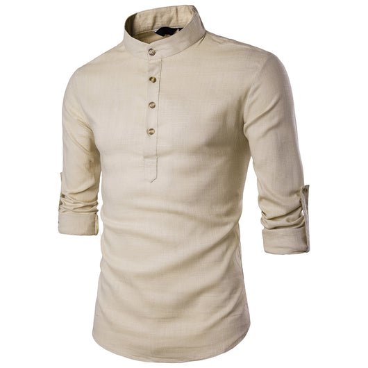 Camisa Casual Hombre Algodón Lino Cuello Mao Manga Larga Estilo Chino Tradicional - Image 9