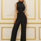Mono Elegante sin Mangas con Cuello de Pie y Detalles Calados