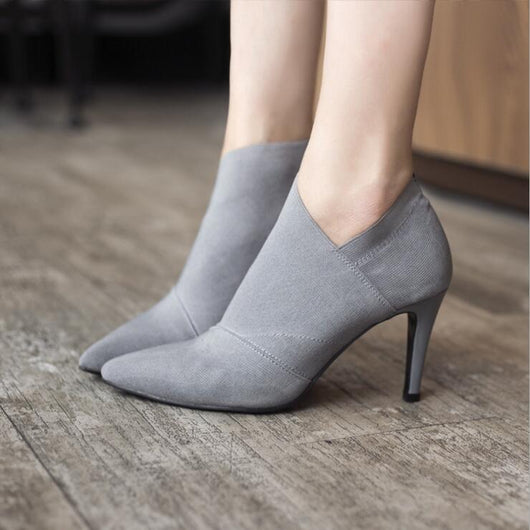 Botas Cortas Tacón Stiletto Punta Aguda Estilo Retro Elegante para Mujer