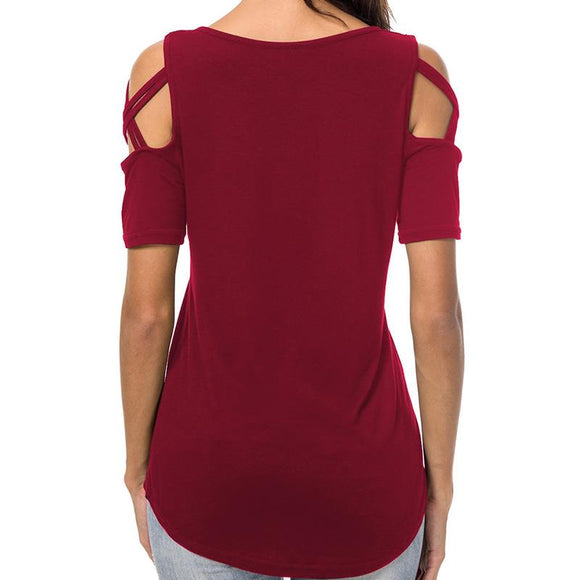 Blusa Escotada Corazón Estampado Manga Corta Cuello Redondo