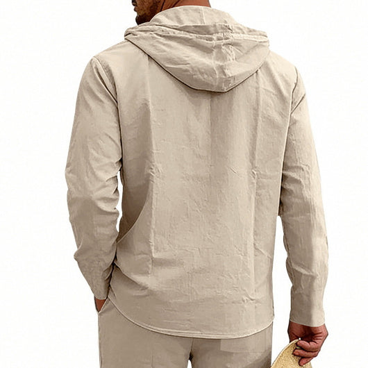 Camisa Hoody de Lino Transpirable para Hombre - Manga Larga Casual - Image 27