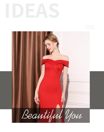 Vestido Largo Elegante Hombros Descubiertos con Cola de Pez - Image 14