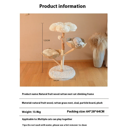 Árbol Rascador para Gatos con Nido de Madera Natural y Ratán - Image 4