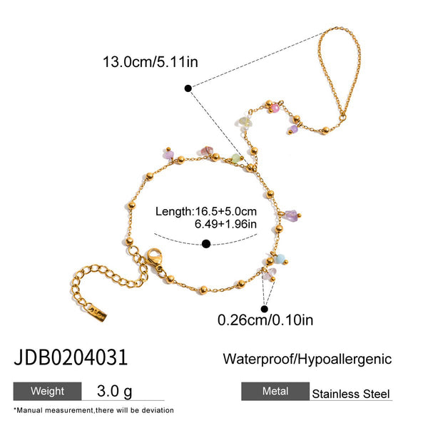 Gold-colored bracelet with a chain of small, interconnected heart-shaped links, featuring a lobster clasp and extender. - Image 6