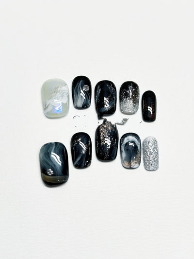 Manicura Cielo Estrellado Artesanal Negro - Image 4