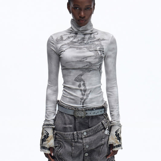 Blusa Base Térmica Cuello Alto Manga Larga en Cobre y Plata Antigua