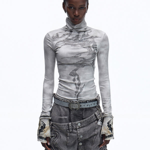 Blusa Base Térmica Cuello Alto Manga Larga en Cobre y Plata Antigua