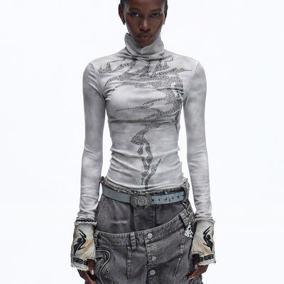 Blusa Base Térmica Cuello Alto Manga Larga en Cobre y Plata Antigua
