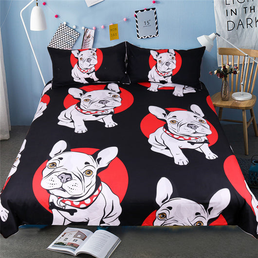 Juego de Cama Bulldog Rojo y Negro de Tres Piezas