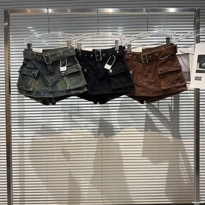 Shorts Denim Retro para Mujer con Bolsillos Grandes y Cinturón - Image 17