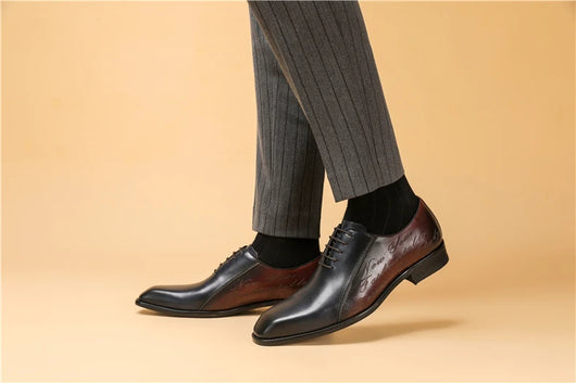Zapatos Oxford de Cuero Genuino Talla Grande Hombre Punta Cuadrada Bicolor - Image 12