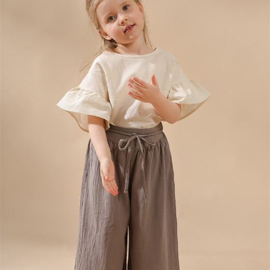 Pantalones Retro de Cintura Alta y Pierna Ancha para Niñas