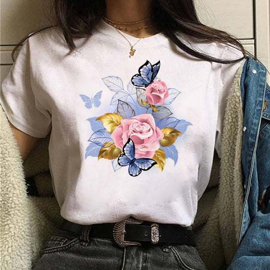 Playera Estampada Mariposas y Flores - Manga Corta - Image 6