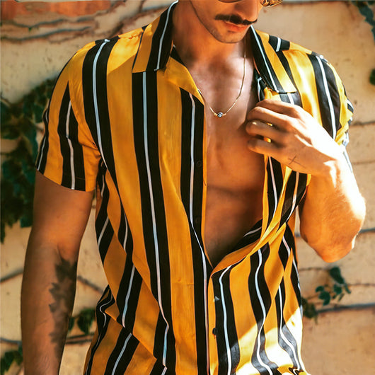 Camisa Hawaiana de Hombre con Rayas Simples y Cuello Solapa - Image 6