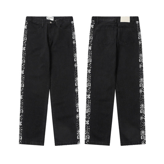 Jeans Hip Hop Vintage Desgastados con Detalles Floral