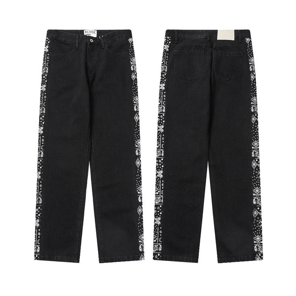 Jeans Hip Hop Vintage Desgastados con Detalles Floral