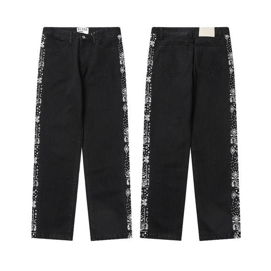 Jeans Hip Hop Vintage Desgastados con Detalles Floral