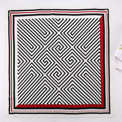 Pañuelo de Seda Rojo con Estampado Mesh y Contraste de Colores - Image 18