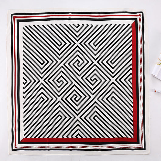 Pañuelo de Seda Rojo con Estampado Mesh y Contraste de Colores - Image 18