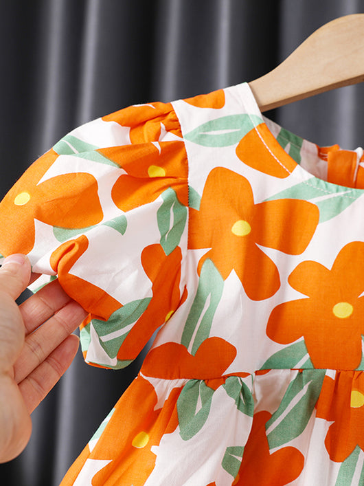Vestido Floral de Princesa con Manga Corta para Niñas - Image 3