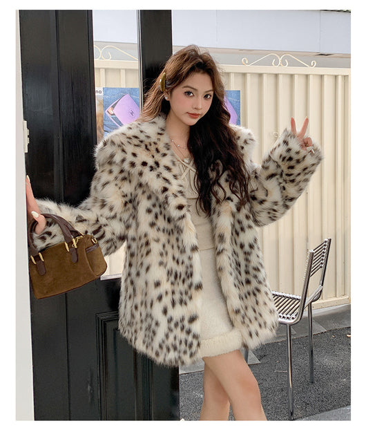 Abrigo de Piel Estampado Leopardo con Cuello de Piel para Mujer - Image 10