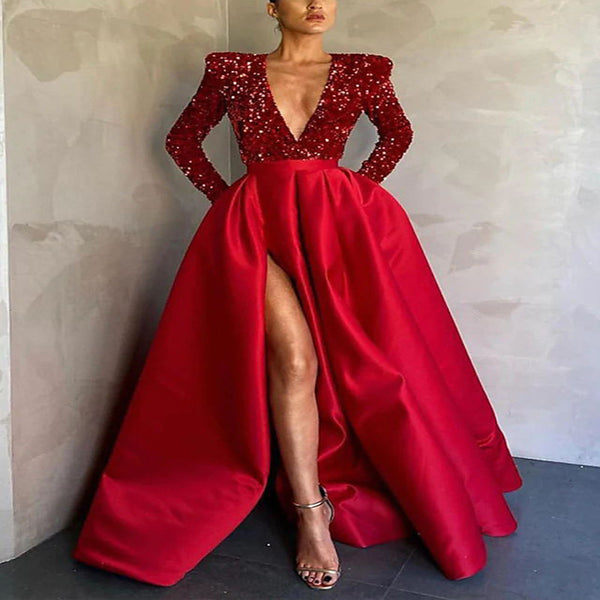 Vestido de Noche Largo con Lentejuelas y Cola - Diseño Elegante para Eventos