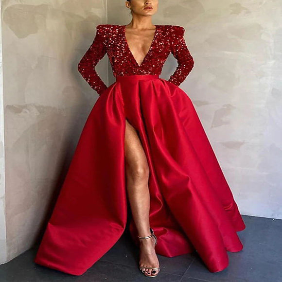 Vestido de Noche Largo con Lentejuelas y Cola - Diseño Elegante para Eventos