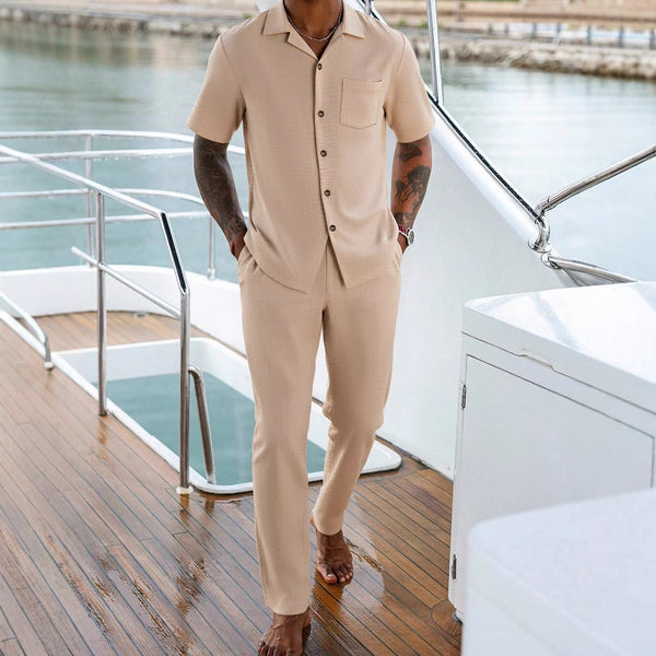 Conjunto Elegante de Camisa y Pantalón de Color Liso para Hombre