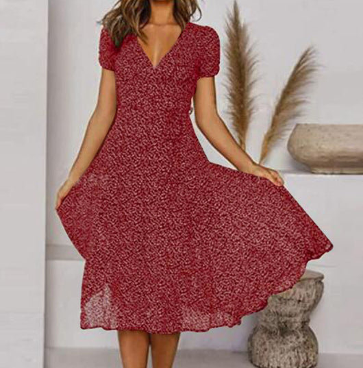 Vestido Estampado Escote V con Cordones y Detalles de Encaje - Image 7