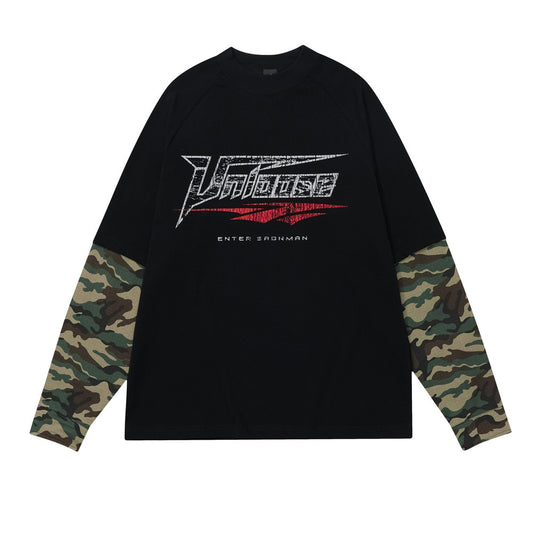 Playera Suelta de Manga Larga con Parches de Camuflaje para Hombre