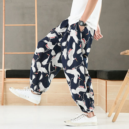 Pantalones Cortos de Lino Estilo Nacional Grúa para Hombre