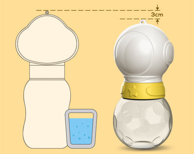 Portable pet water bottle with white drinking bowl, translucent grey reservoir, and yellow paw print band. - Image 8
