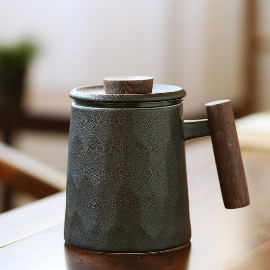 Taza de Cerámica para Oficina con Asa de Madera, Tapa y Filtro Separador - Image 4