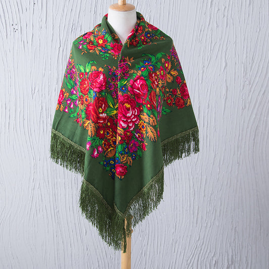 Rebozo Étnico Estampado con Flecos - Bufanda Grande Cuadrada Cálida