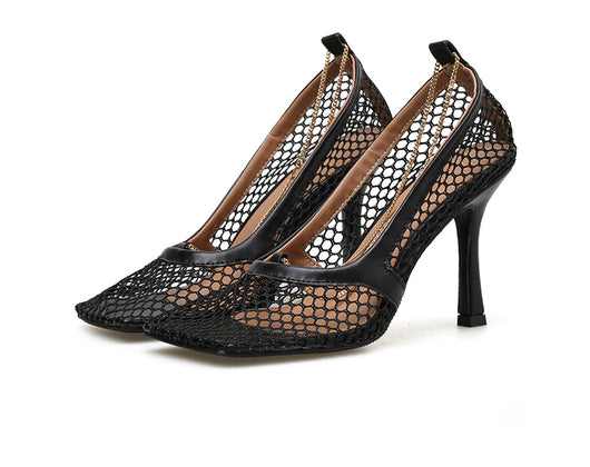 Tacones Altos Sandalias de Malla con Punta Cuadrada - Image 14