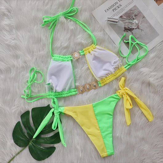 Bikini Bandage Patchwork Diamante Cristal - Traje de Baño Europeo Dividido - Image 10