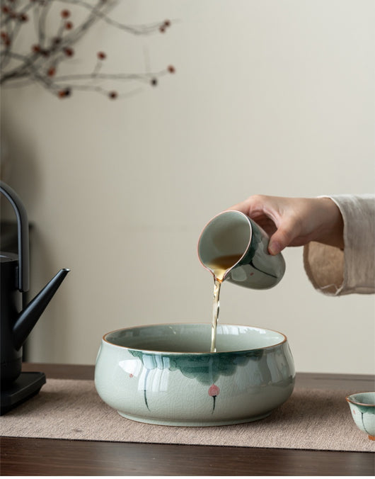 Recipiente de Té Loto Agrietado Pintado a Mano - Cerámica Esmaltada para Ceremonia del Té - Image 5