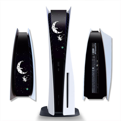 Brushed silver metal texture skin for PlayStation 5 Digital Edition console, shown from front and side views. - Image 36