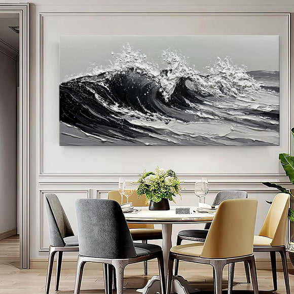 Cuadro Óleo Olas del Mar en Lienzo - Arte Texturizado Hecho a Mano para Sala de Estar