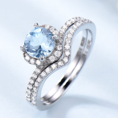 Anillo de Topacio Azul Cielo Lujo para Mujer