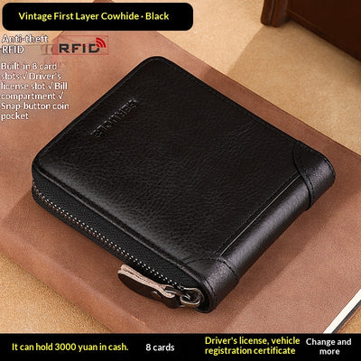 Cartera de Cuero Genuino para Hombre con Múltiples Compartimientos y Cierre de Cremallera - Image 7