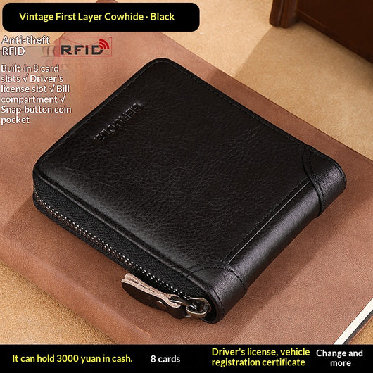 Cartera de Cuero Genuino para Hombre con Múltiples Compartimientos y Cierre de Cremallera - Image 7
