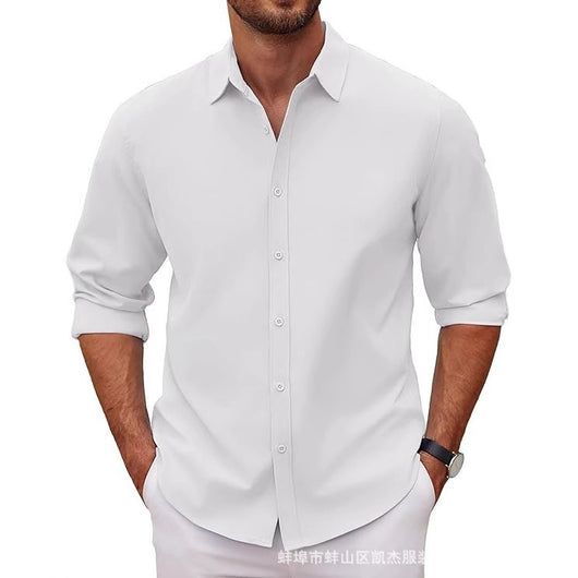 Camisa Clásica de Manga Larga para Hombre en Color Sólido - Image 4