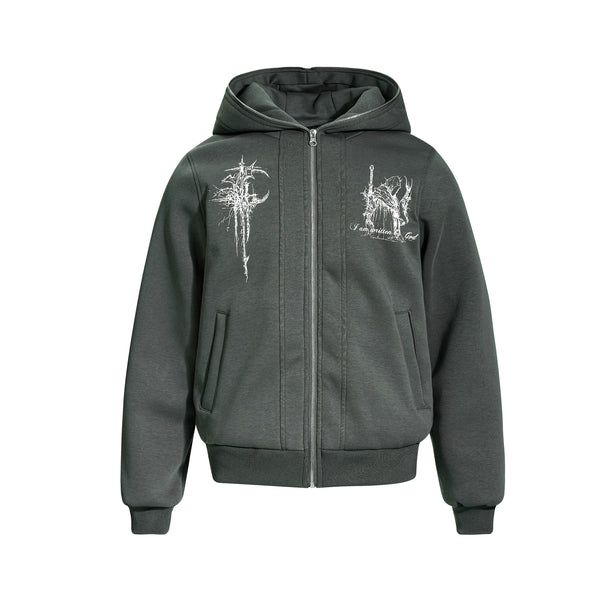 Sudadera Estampada con Cierre Americano de Manga Larga