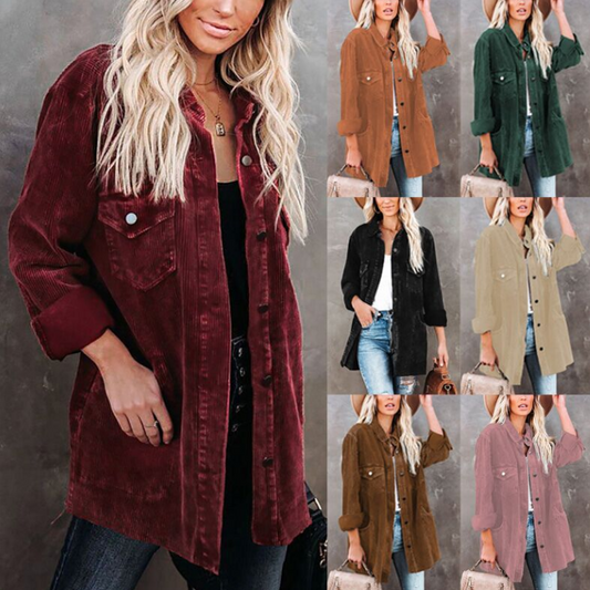 Camisa Jacket Suelta de Solapa en Colores Sólidos